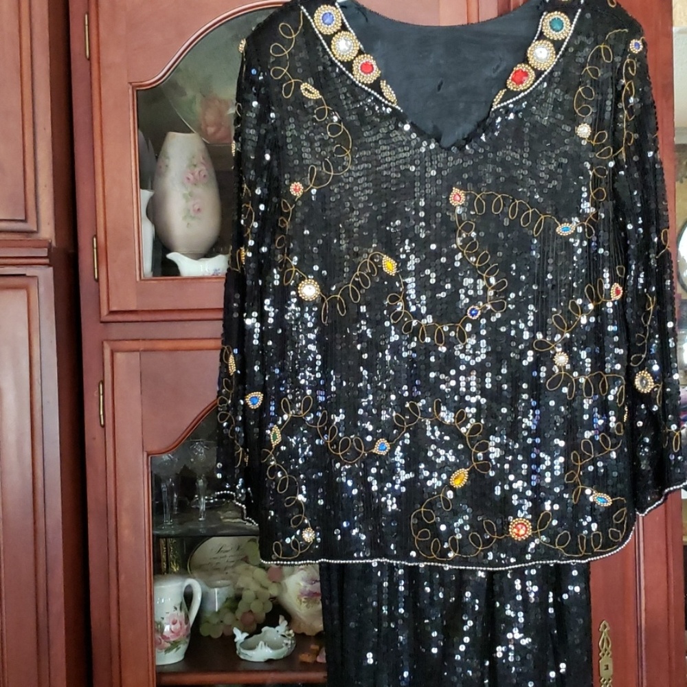 BEADED Black SEQUINED Party Pant set